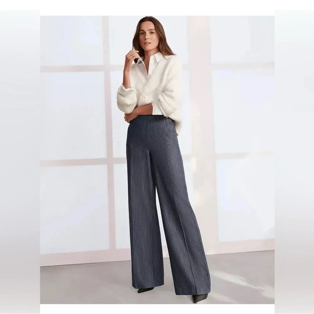 Ann Taylor indigo white pinstripe wide leg sailor pants 6p